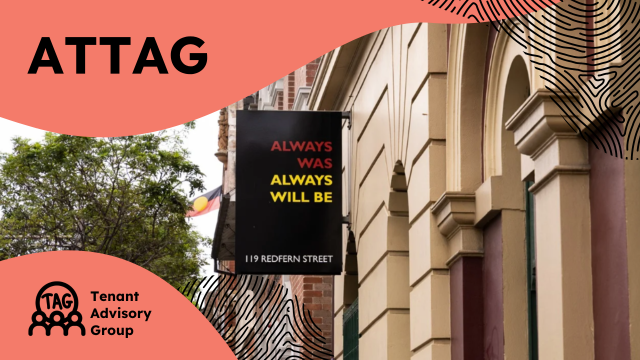 ATTAG with an image of 119 Redfern St and a sign that says "Always Was, Always Will Be"