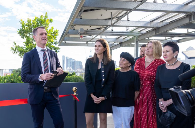 Premier Minns, Rose Jackson and Lord Mayor at social housing opening