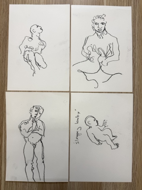 4 x small figurative drawings
